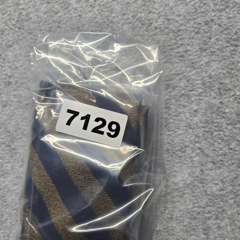 Paul Fredrick Tie Mens One Size Navy Gold Striped 100%‎ Silk Herringbone Classic